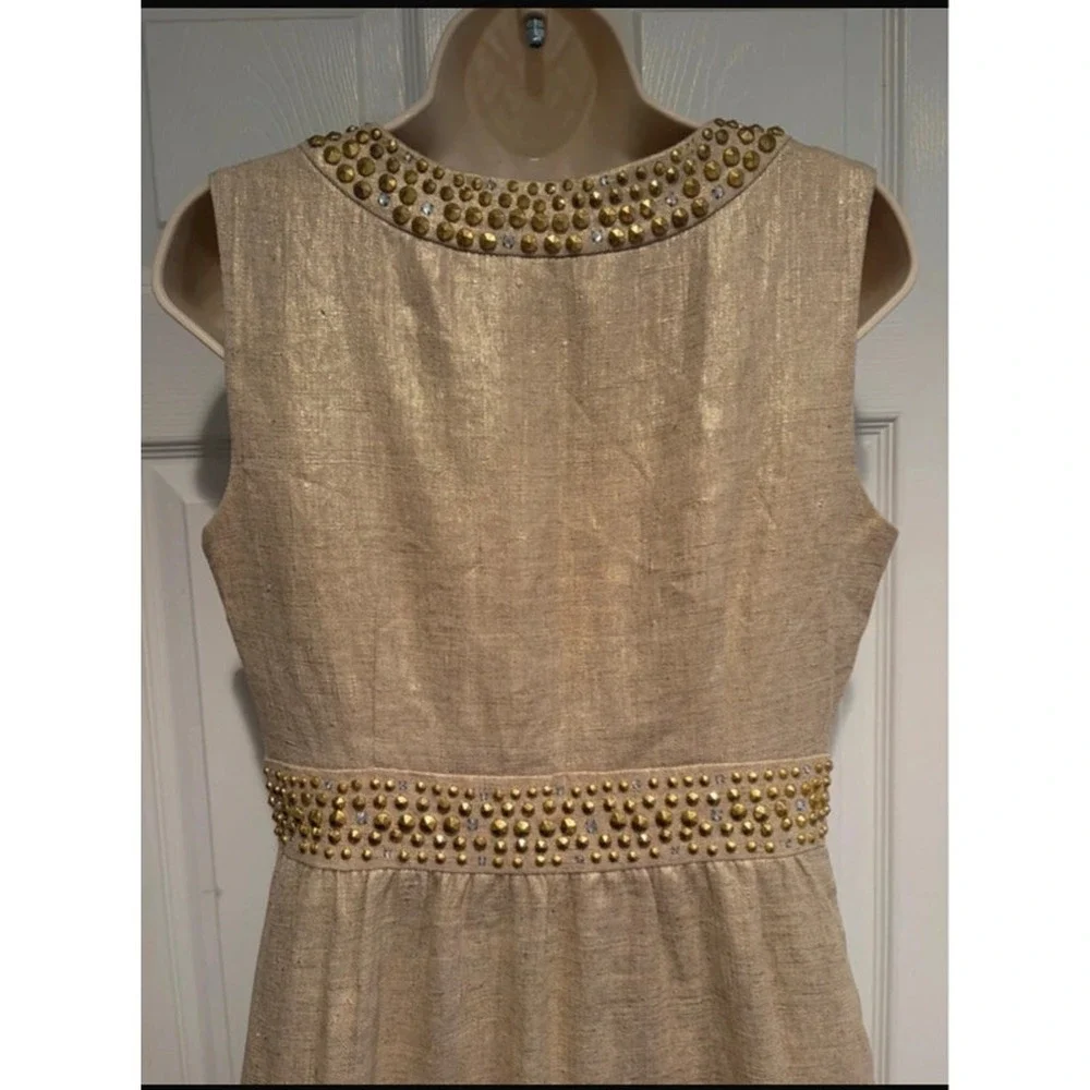Kate Spade New York Gold Metallic Linen Studded Sheath Dress NJMU1225 Womens 4